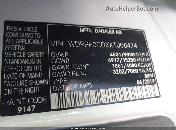 WDRPF0CDXKT008474 2019 FREIGHTLINER SPRINTER 2500 Белый Вид подкапотного пространства