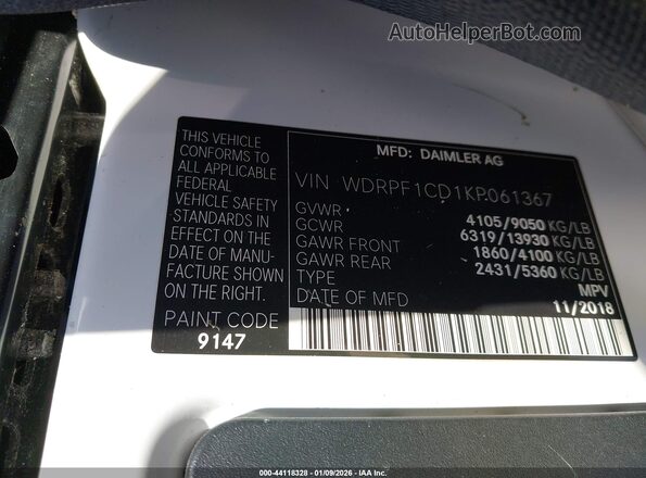 WDRPF1CD1KP061367 2019 FREIGHTLINER SPRINTER 2500 Белый Вид подкапотного пространства