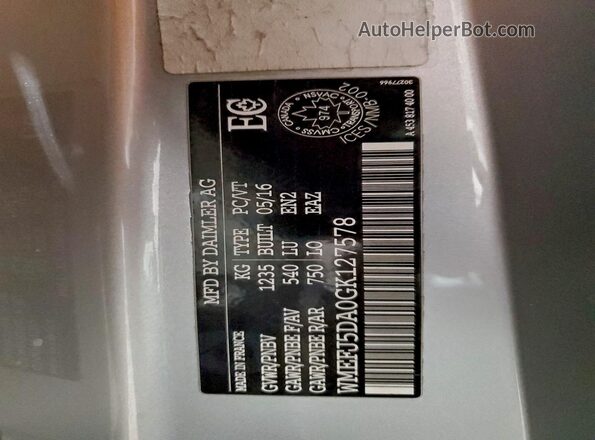 WMEFJ5DA0GK127578 2016 SMART FORTWO Двухцветный Вид наклейки с VIN-кодом