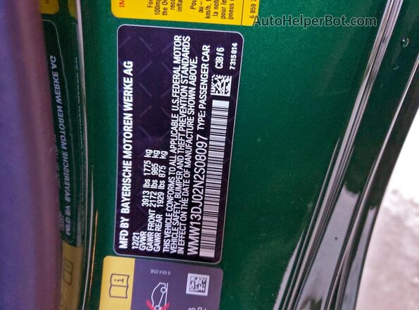 WMW13DJ02N2S08097 2022 MINI COOPER Зеленый Вид подкапотного пространства