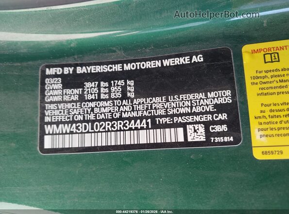 WMW43DL02R3R34441 2024 MINI CONVERTIBLE Зеленый Вид подкапотного пространства