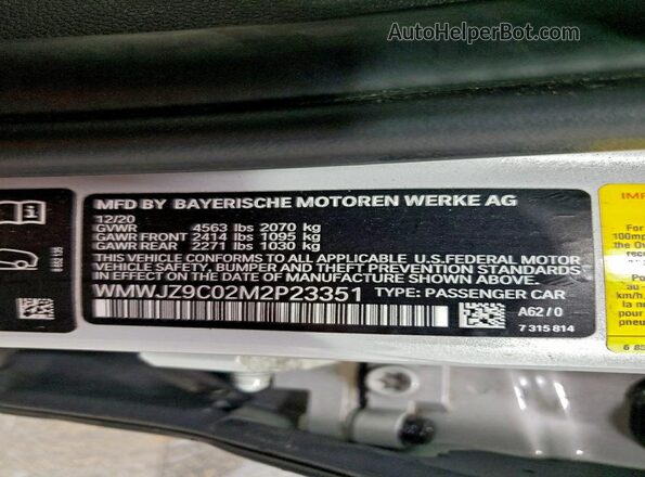 WMWJZ9C02M2P23351 2021 MINI COOPER Silver Widok naklejki z numerem VIN