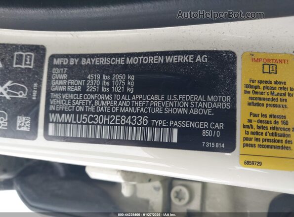 WMWLU5C30H2E84336 2017 MINI CLUBMAN Белый Вид подкапотного пространства