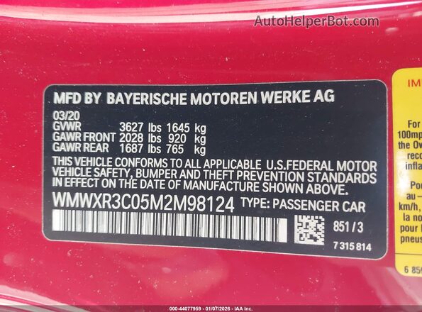 WMWXR3C05M2M98124 2021 MINI HARDTOP Red Engine compartment view