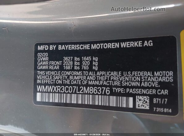 WMWXR3C07L2M86376 2020 MINI HARDTOP Gray Widok komory silnika