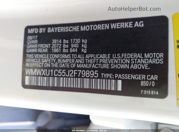 WMWXU1C55J2F79895 2018 MINI HARDTOP White Вид підкапотного простору