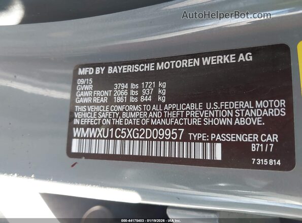 WMWXU1C5XG2D09957 2016 MINI HARDTOP Серый Вид подкапотного пространства
