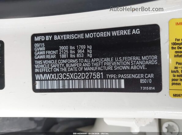 WMWXU3C5XG2D27581 2016 MINI HARDTOP Кремовый Вид подкапотного пространства