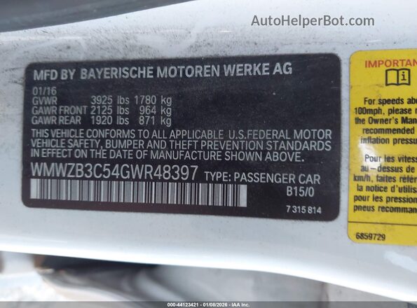 WMWZB3C54GWR48397 2016 MINI COUNTRYMAN Белый Вид подкапотного пространства