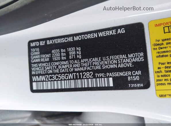 WMWZC3C56GWT11282 2016 MINI COUNTRYMAN Белый Вид подкапотного пространства