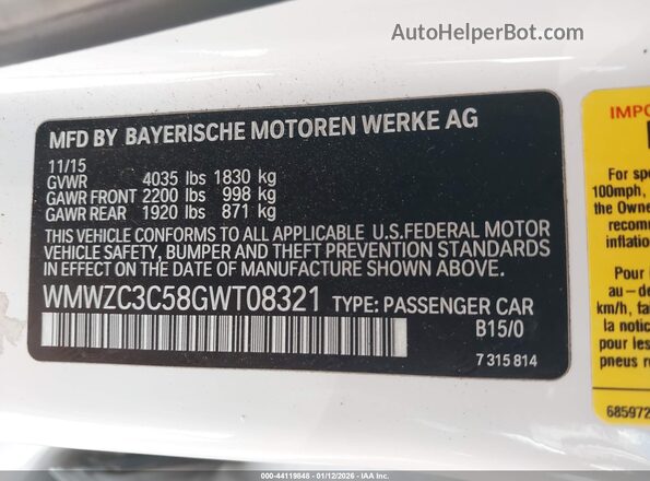 WMWZC3C58GWT08321 2016 MINI COUNTRYMAN White Widok komory silnika
