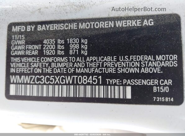 WMWZC3C5XGWT08451 2016 MINI COUNTRYMAN Белый Вид подкапотного пространства