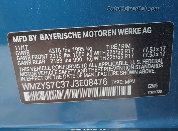 WMZYS7C37J3E08476 2018 MINI COUNTRYMAN Blue Вид підкапотного простору