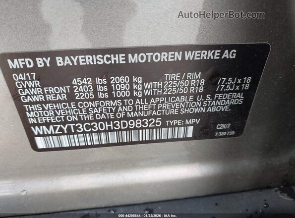 WMZYT3C30H3D98325 2017 MINI COUNTRYMAN Gray Widok komory silnika