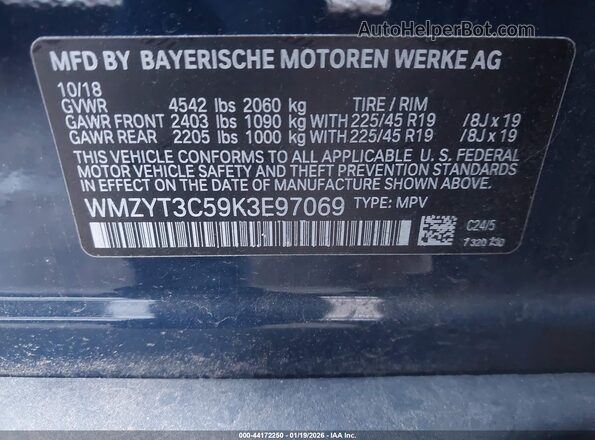 WMZYT3C59K3E97069 2019 MINI COUNTRYMAN Dark Blue Вид подкапотного пространства