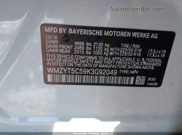WMZYT5C59K3G92049 2019 MINI COUNTRYMAN Белый Вид подкапотного пространства
