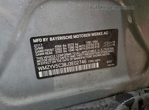 WMZYV5C38J3E02746 2018 MINI COOPER Серый Вид наклейки с VIN-кодом