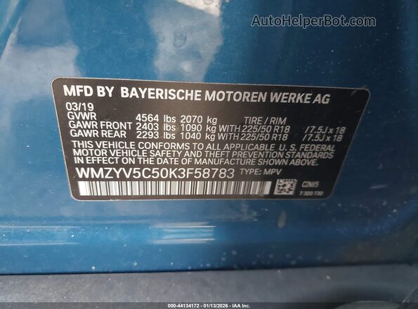 WMZYV5C50K3F58783 2019 MINI COUNTRYMAN Blue Engine compartment view