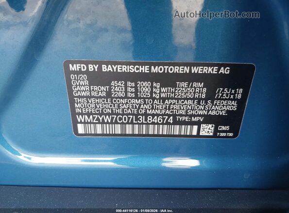 WMZYW7C07L3L84674 2020 MINI COUNTRYMAN Синий Вид подкапотного пространства