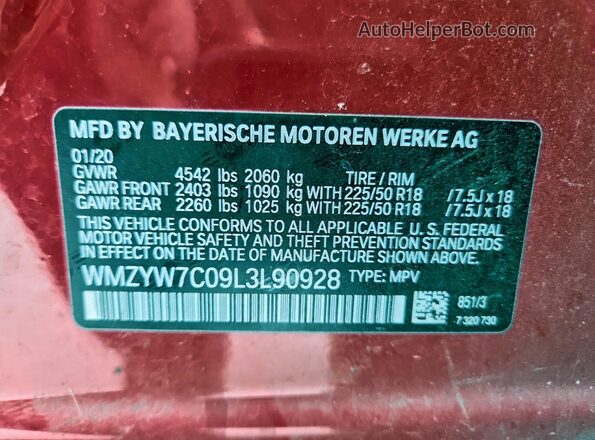 WMZYW7C09L3L90928 2020 MINI COOPER Красный Вид наклейки с VIN-кодом