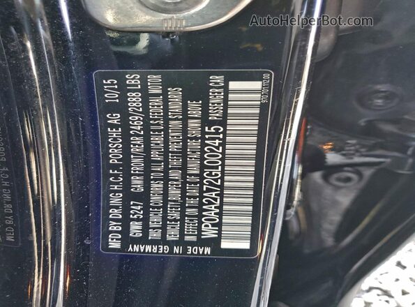 WP0AA2A72GL002415 2016 PORSCHE PANAMERA Черный Вид наклейки с VIN-кодом