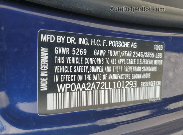 WP0AA2A72LL101293 2020 PORSCHE PANAMERA Синий Вид подкапотного пространства