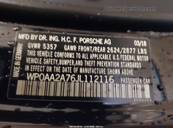 WP0AA2A76JL112116 2018 PORSCHE PANAMERA Black Vista del compartimento del motor
