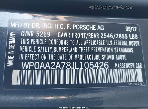 WP0AA2A78JL105426 2018 PORSCHE PANAMERA Серый Вид подкапотного пространства
