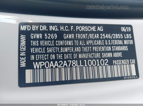 WP0AA2A78LL100102 2020 PORSCHE PANAMERA Серый Вид подкапотного пространства