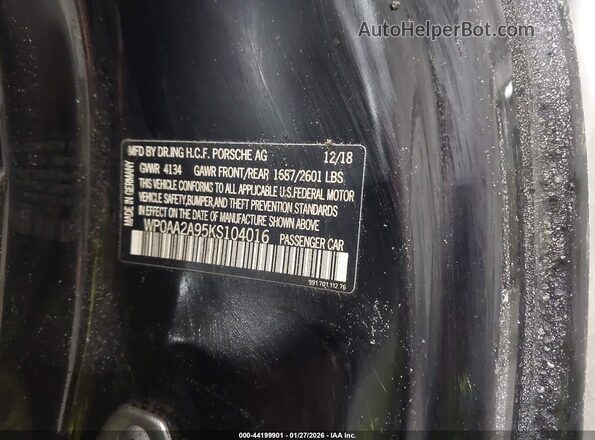 WP0AA2A95KS104016 2019 PORSCHE 911 Black Вид підкапотного простору