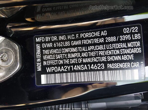WP0AA2Y14NSA14623 2022 PORSCHE TAYCAN Черный Вид подкапотного пространства