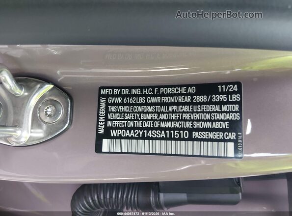 WP0AA2Y14SSA11510 2025 PORSCHE TAYCAN Розовый Вид подкапотного пространства