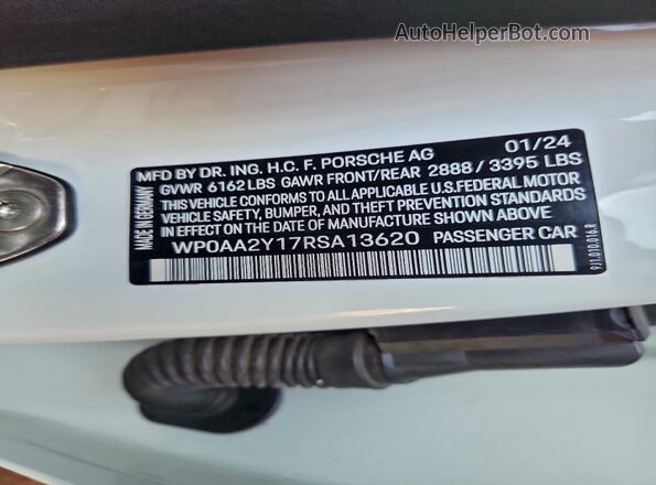 WP0AA2Y17RSA13620 2024 PORSCHE TAYCAN Белый Вид подкапотного пространства