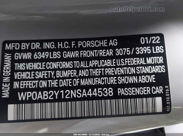 WP0AB2Y12NSA44538 2022 PORSCHE TAYCAN Gray Widok komory silnika