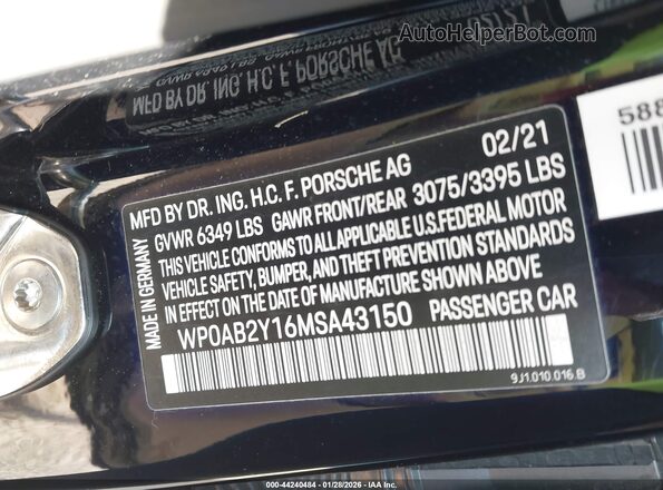 WP0AB2Y16MSA43150 2021 PORSCHE TAYCAN Черный Вид подкапотного пространства