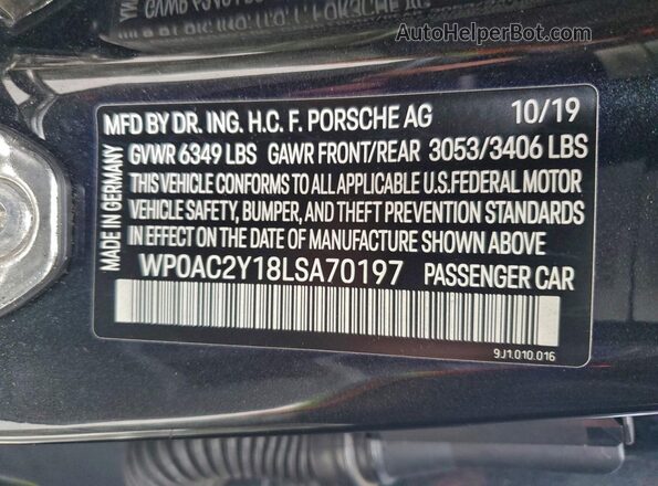 WP0AC2Y18LSA70197 2020 PORSCHE TAYCAN Угольный Вид подкапотного пространства