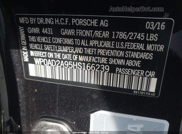 WP0AD2A95HS166239 2017 PORSCHE 911 Черный Вид подкапотного пространства