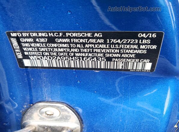 WP0AD2A95HS166435 2017 PORSCHE 911 Blue Engine compartment view