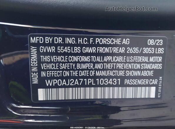 WP0AJ2A71PL103431 2023 PORSCHE PANAMERA Черный Вид подкапотного пространства