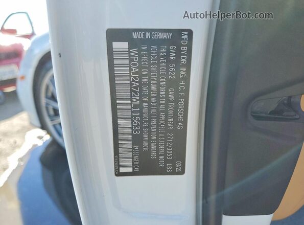 WP0AJ2A72ML115633 2021 PORSCHE PANAMERA Белый Вид подкапотного пространства