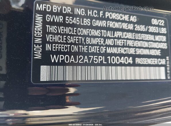 WP0AJ2A75PL100404 2023 PORSCHE PANAMERA Black Widok komory silnika