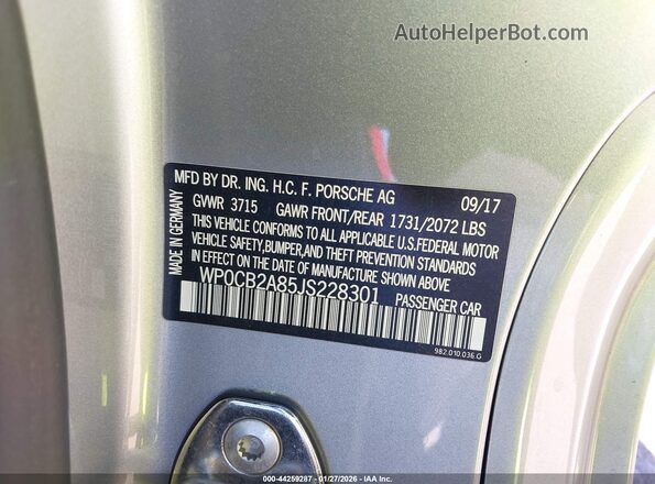 WP0CB2A85JS228301 2018 PORSCHE 718 BOXSTER Silver Engine compartment view