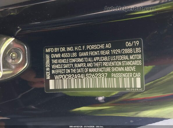 WP0CB2A94LS262337 2020 PORSCHE 911 Black Widok komory silnika