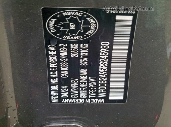 WP0CB2A95RS245930 2024 PORSCHE 911 Gray Widok komory silnika