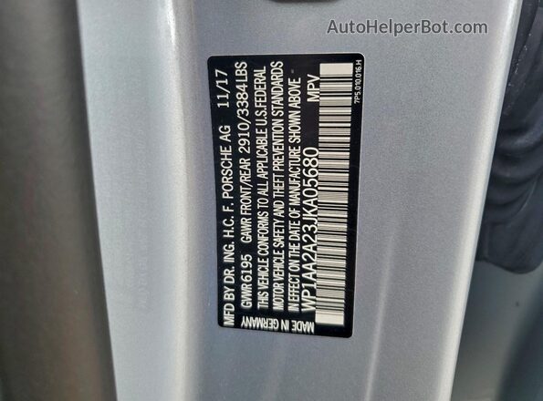 WP1AA2A23JKA05680 2018 PORSCHE CAYENNE Silver VIN sticker view
