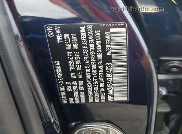 WP1AA2A54KLB04028 2019 PORSCHE MACAN Синий Вид подкапотного пространства