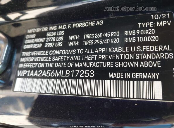 WP1AA2A56MLB17253 2021 PORSCHE MACAN Черный Вид подкапотного пространства
