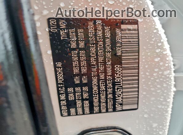 WP1AA2A57LLB05689 2020 PORSCHE MACAN Белый Вид подкапотного пространства