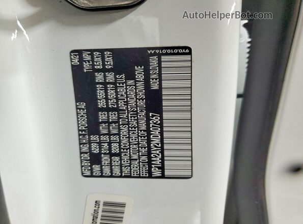 WP1AA2AY2MDA07367 2021 PORSCHE CAYENNE White VIN კოდის სტიკერის ხედი