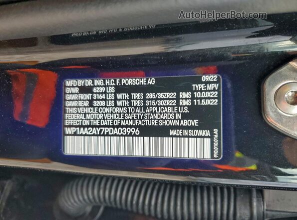WP1AA2AY7PDA03996 2023 PORSCHE CAYENNE Черный Панорамный вид салона 360°
